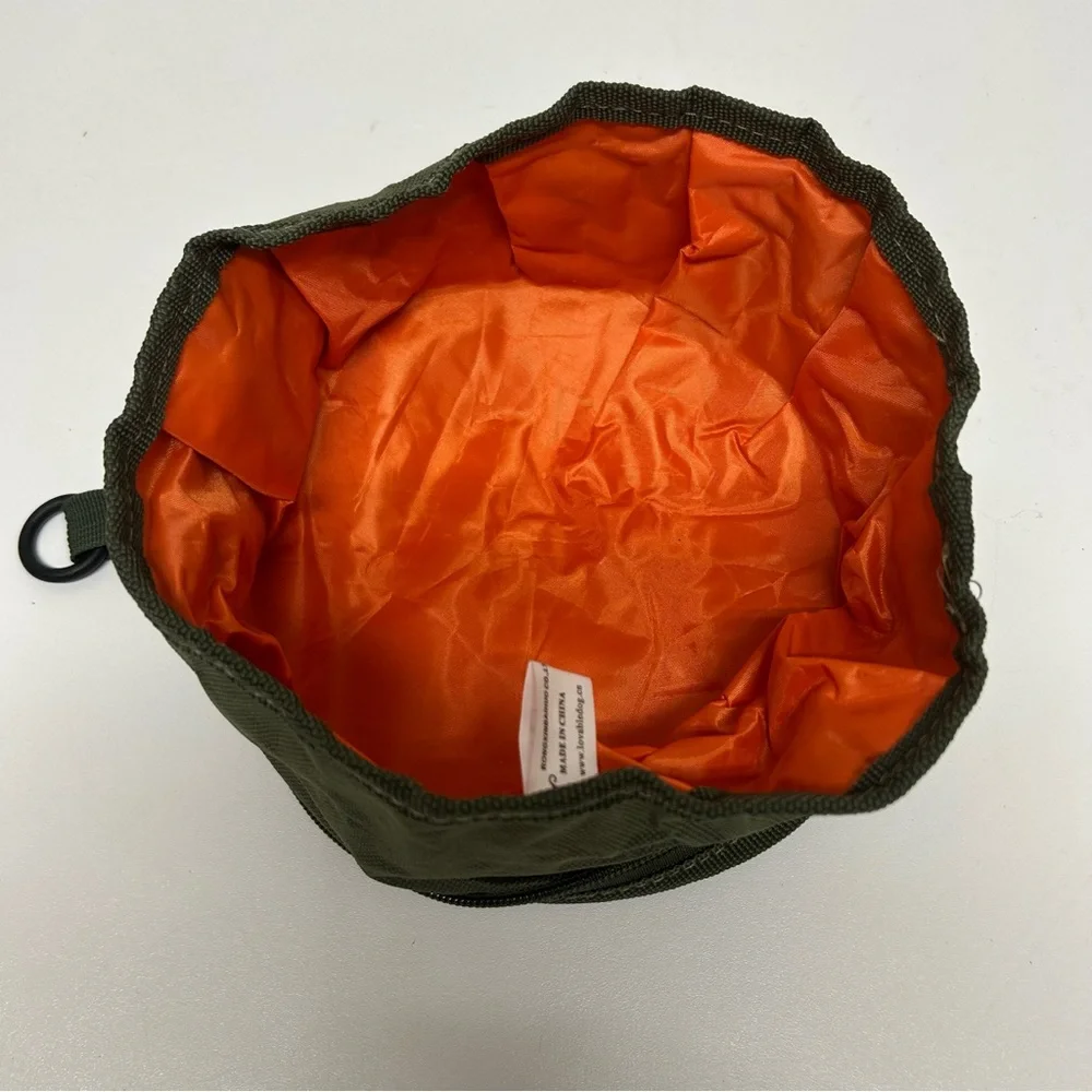 Collapsible Portable Fabric Travel Dog Pet Food Water Bowl Green Orange Outdoors